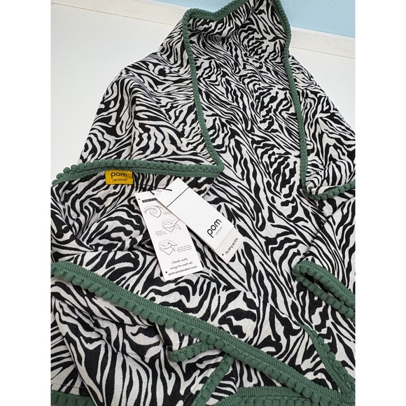 POM Amsterdam Zebra Print Shawl Women OS Black White NEW Pom Pom Trim Scarf - Picture 8 of 10